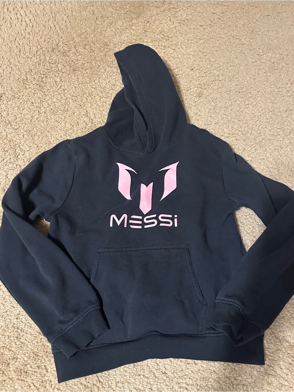 Messi Kids' Black Hoodie with Pink Logo
